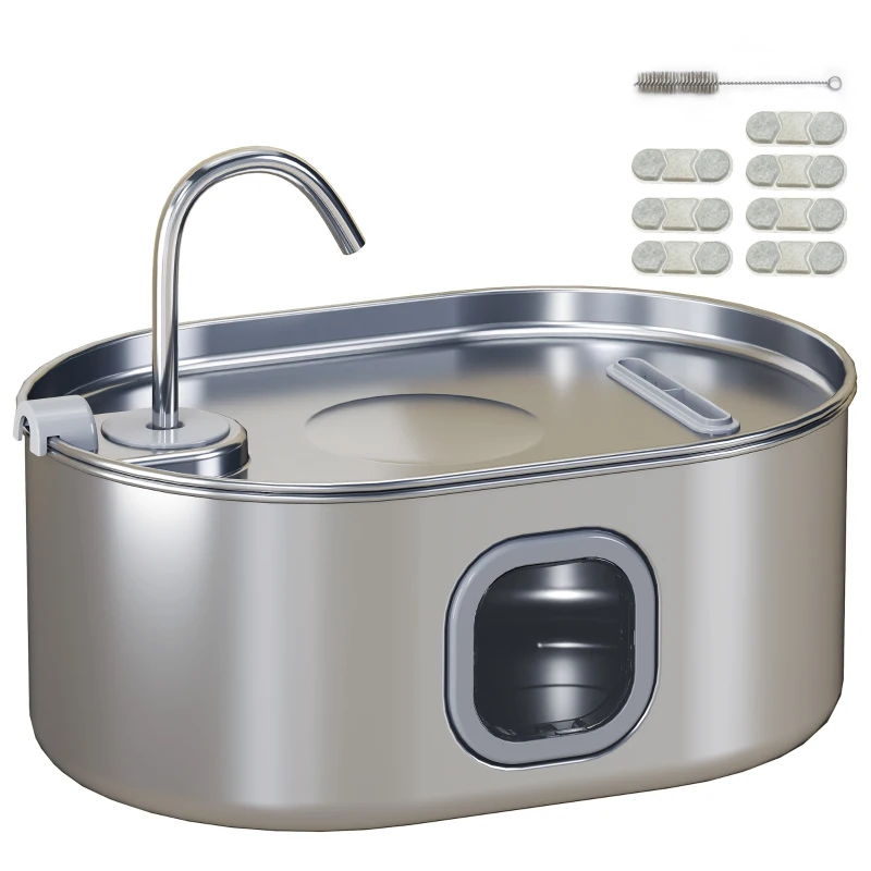 PawHut Fântână pentru Pisici 7L cu LED, 32x22.1x22.3 cm Argintiu