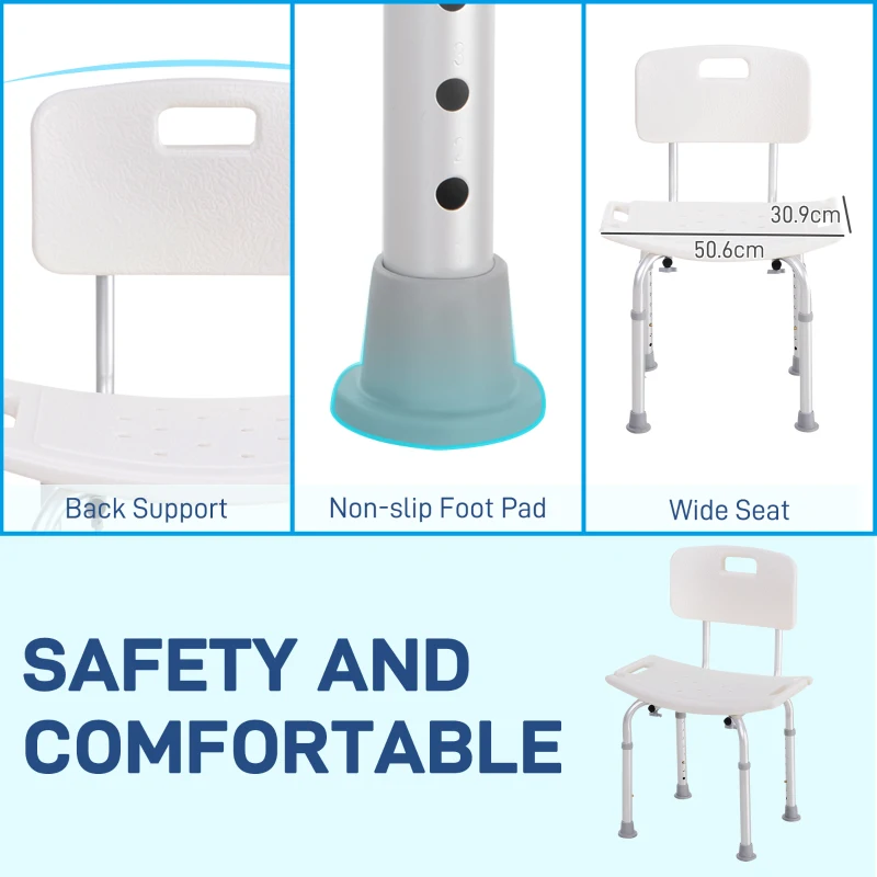 HOMCOM Bath Chair Shower Stool Safety Seat Bathroom Adjustable Positions Elderly Aids
