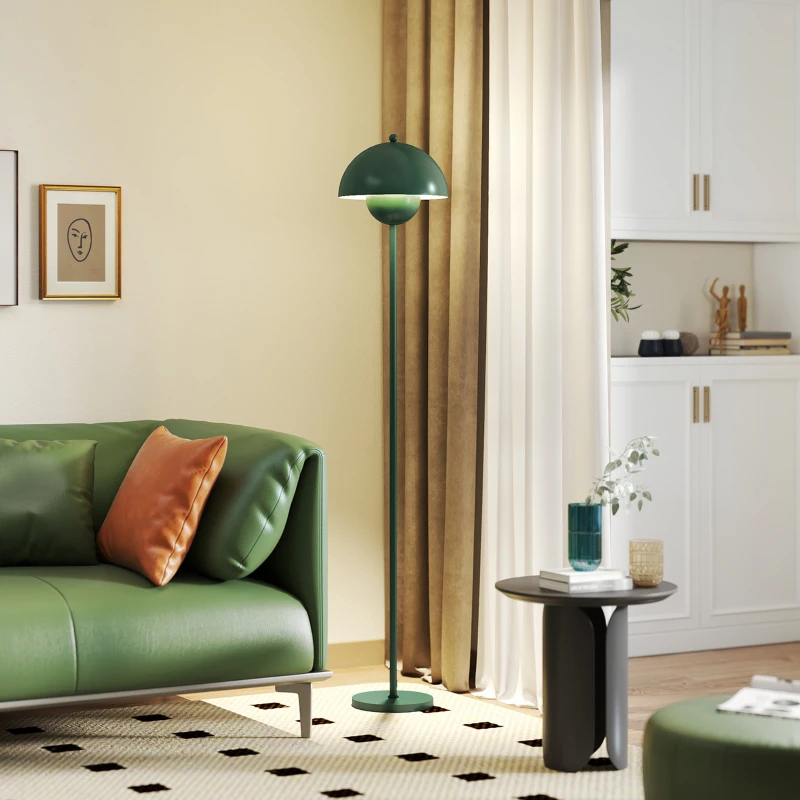 HOMCOM Vloerlamp, Ronde Kap, Voetenschakelaar, Lange Kabel, Elegante Uiterlijk, Staal, Groen(m-8)