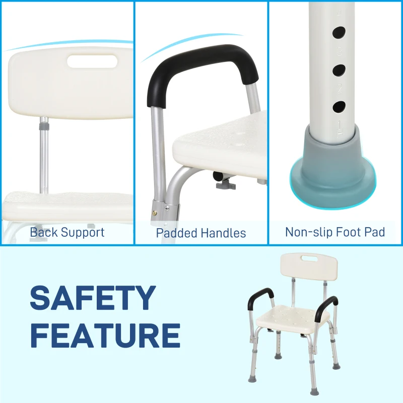 HOMCOM Adjustable Shower Chair, Shower Seat, Portable Medical Stool with Adjustable Back and Armrest for Mobility(m-5)