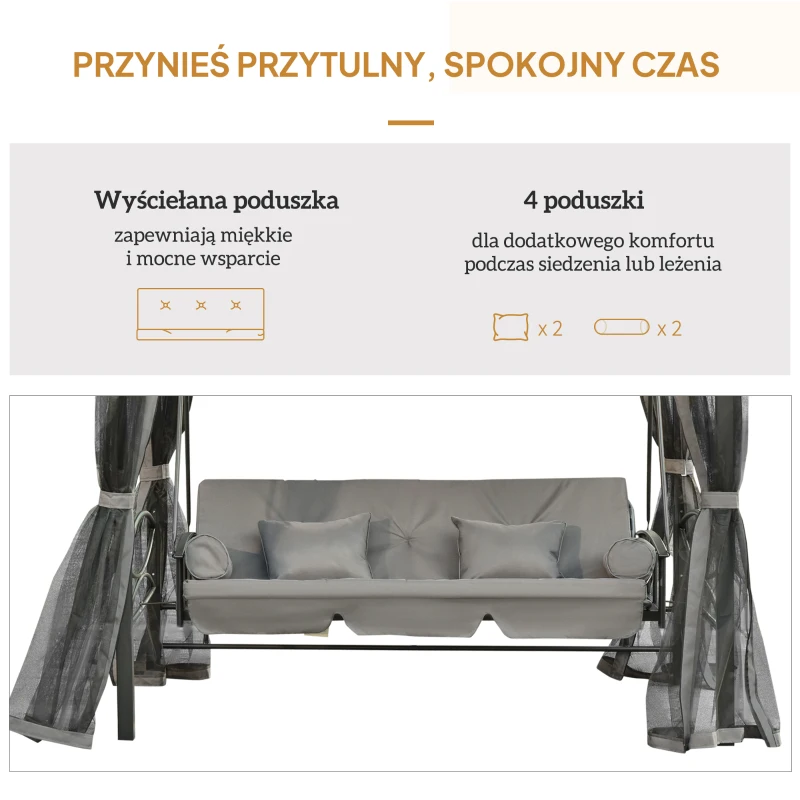 3-osobowa huśtawka z dachem Huśtawka ogrodowa Pawilon ścianki boczne funkcja odchylania