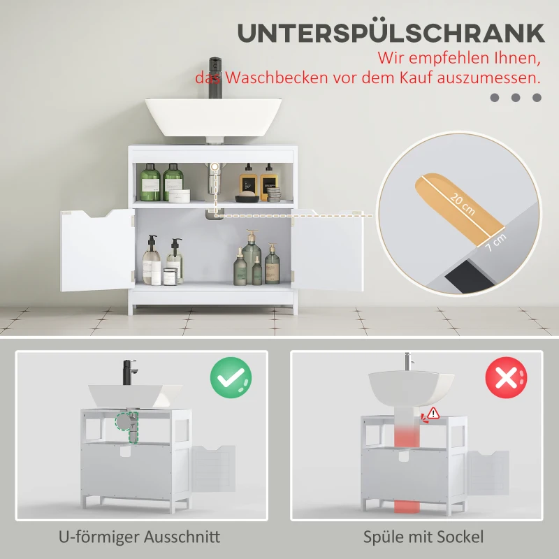 kleankin Waschbeckenunterschrank moderner Badschrank Badmöbel Badezimmerschrank mit Doppeltür Waschbecken Unterschrank Weiß 60 x 30 x 60 cm