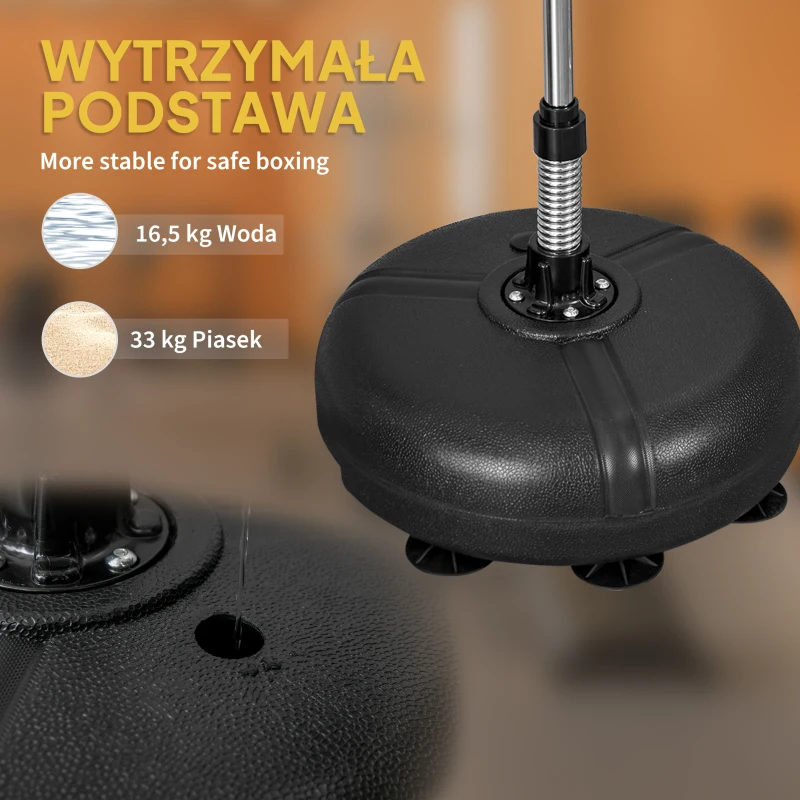 HOMCOM zestaw z gruszką bokserską stojak fitness worek bokserski zestaw treningowy z regulacją wysokości 133-151 cm z 1 parą rękawic odpowiedni dla profesjonalistów i początkujących kolor czarny | Aosom