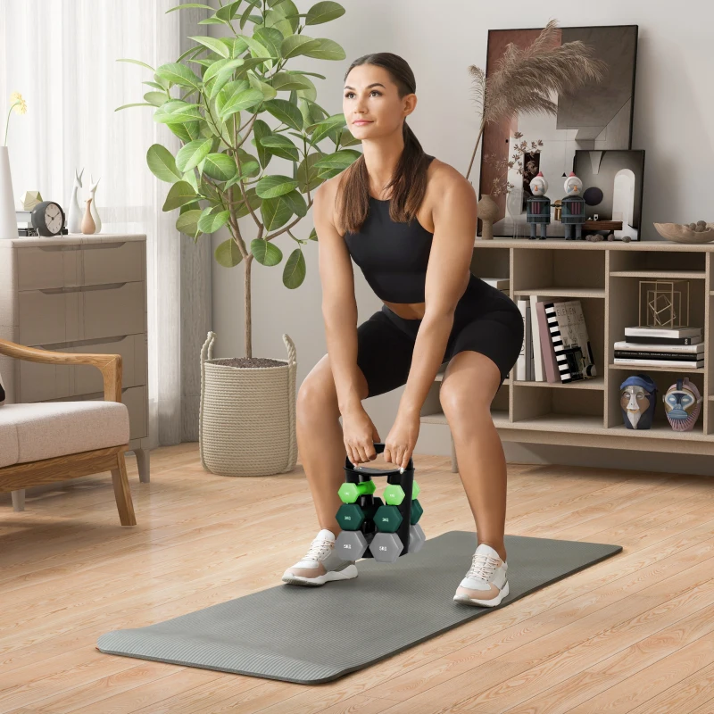 SPORTNOW Dumbbells Set with Storage Rack, 2 x 1kg, 2 x 3kg, 2 x 5kg, Green