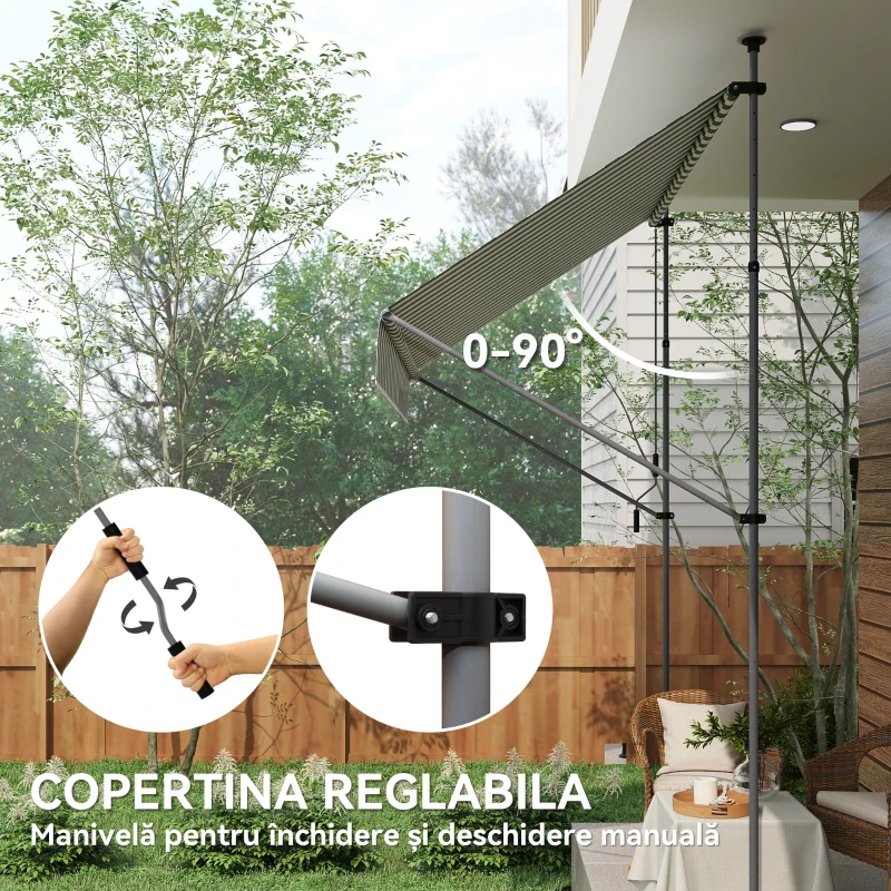 Outsunny Tenda de Soare cu Suporturi Reglabile și Manivelă, Verde și Alb