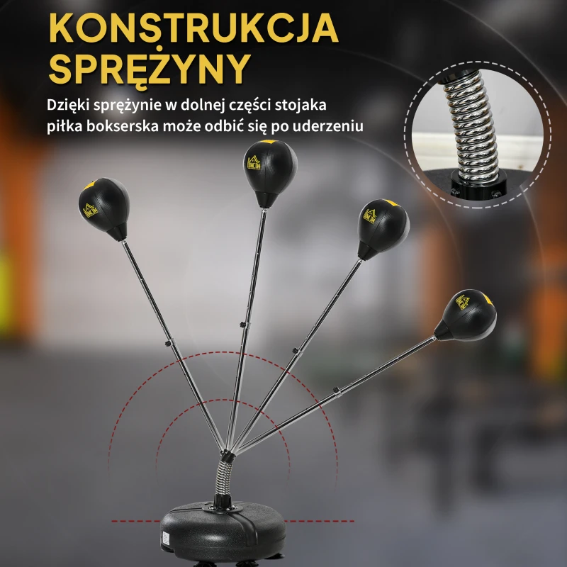 HOMCOM zestaw z gruszką bokserską stojak fitness worek bokserski zestaw treningowy z regulacją wysokości 133-151 cm z 1 parą rękawic odpowiedni dla profesjonalistów i początkujących kolor czarny | Aosom