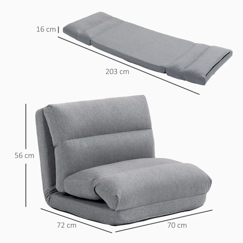 HOMCOM Fauteuil de sol canapé paresseux fauteuil convertible en lit inclinable 90° à 180° tissu - 70l x 72P x 56H cm - gris