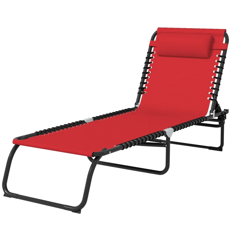 Outsunny Bain de Soleil transat Pliable Dossier inclinable Multi-Positions Acier thermoplastique Lacets élastiques Noir textilène Rouge