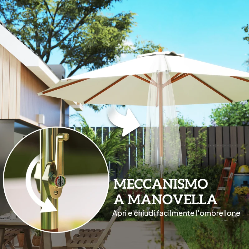 Outsunny Ombrellone da Giardino 2.7x2.5 m con Palo Centrale in Legno, Impermeabile e anti UV, Beige