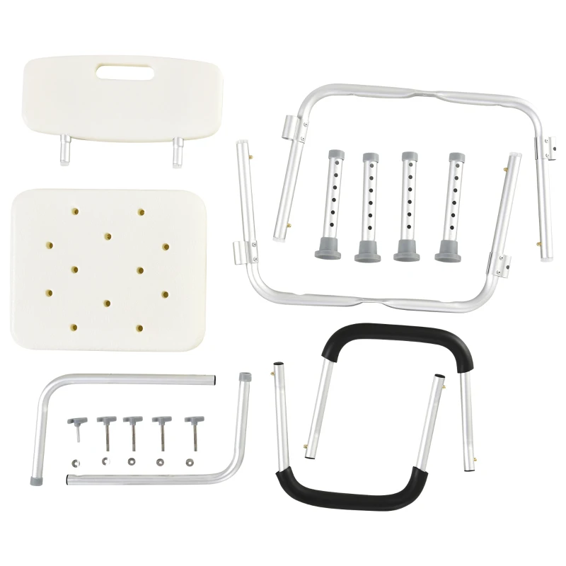 HOMCOM Adjustable Shower Chair, Shower Seat, Portable Medical Stool with Adjustable Back and Armrest for Mobility(m-9)