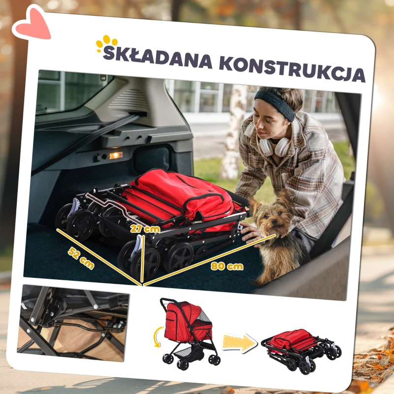 PawHut wózek dla psa tkanina Oxford 76,5 cm x 52 cm x 95 cm