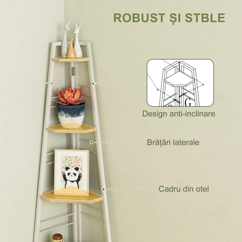 HOMCOM Bibliotecă pentru Colț cu 5 Rafturi Pliabilă cu Piciorușe Regla bile Lemn