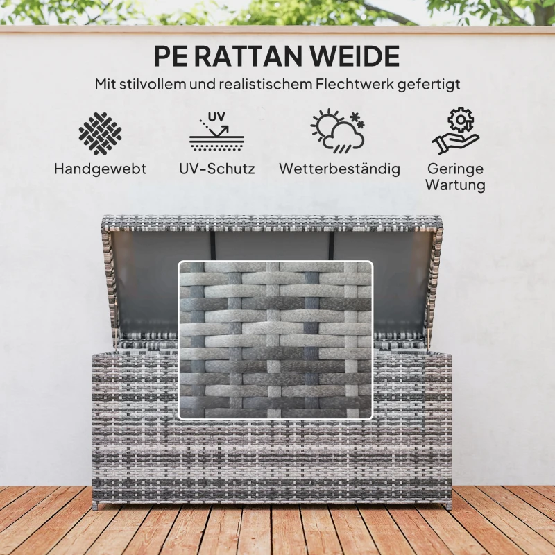 Outsunny Rattan Kussenbox 380L weerbestendig met Deksel Opbergbox UV-bestendig 130 x 61 x 65 cm Donkergrijs