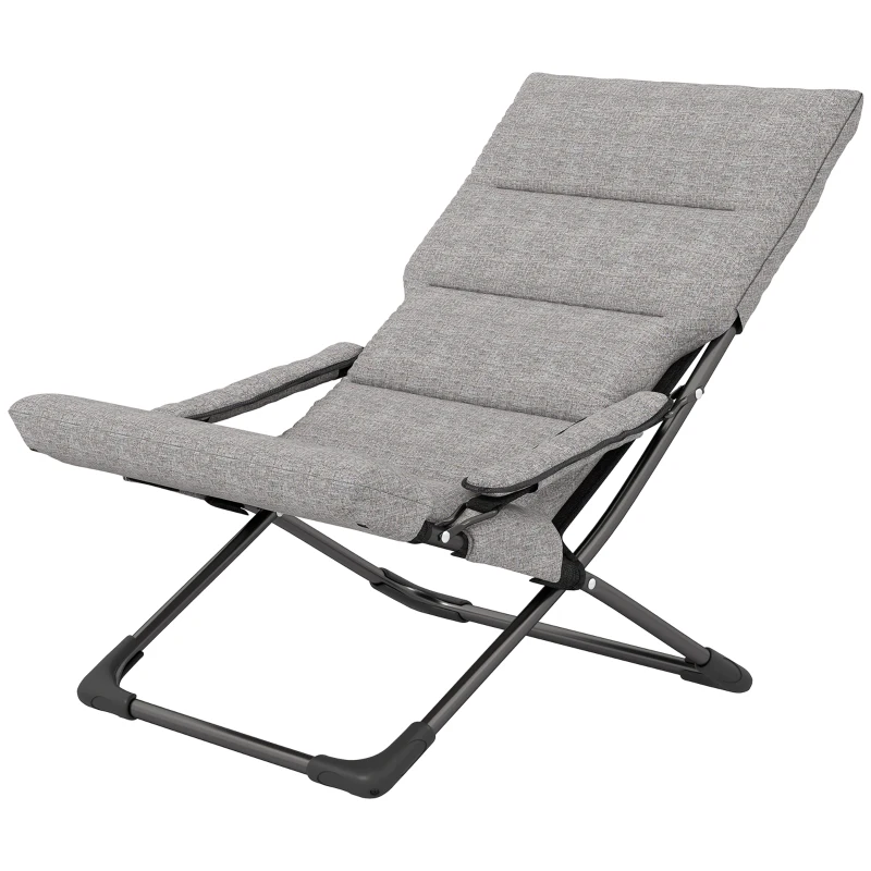 Outsunny 2 en 1 Silla de Camping Plegable Silla de Jardín Portátil con Cojín Acolchado Extraíble y Reposabrazos Marco de Acero para Terraza Playa Exterior 66x94x79 cm Gris