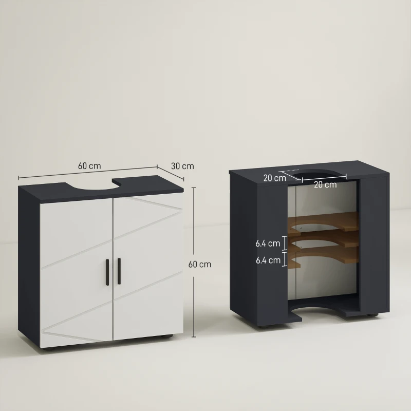 kleankin Mobile Sottolavabo Bagno per Piedistallo con Armadietto 2 Ante, 60x30x60cm, Grigio