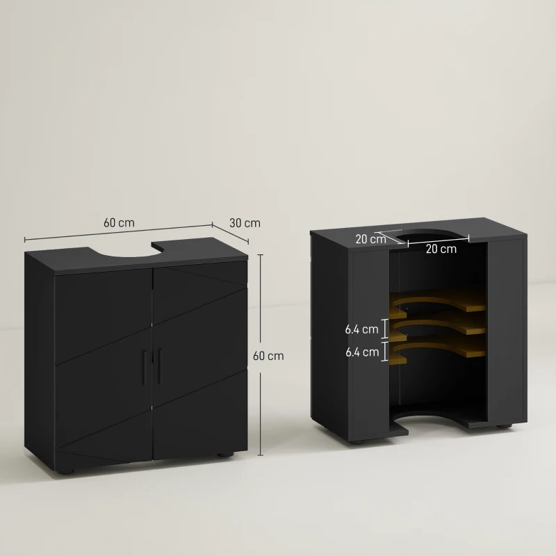 kleankin Mobile Sottolavabo Bagno per Piedistallo con Armadietto 2 Ante, 60x30x60cm, Nero