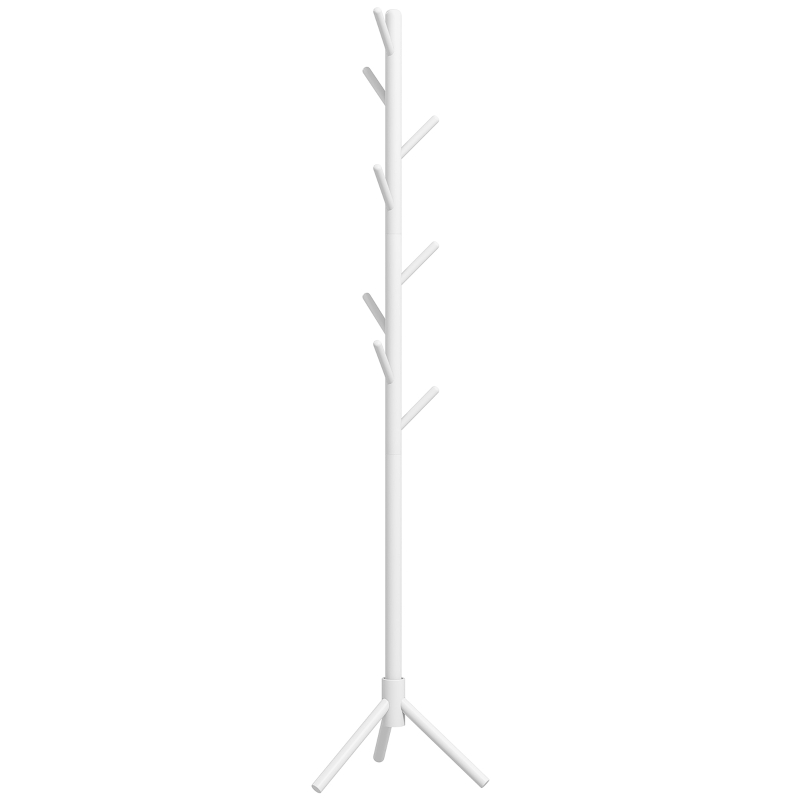 HOMCOM Perchero de Pie de Madera Forma de Árbol con 8 Ganchos para Colgar Ropa Bolsos en Pasillo Entrada 40x40x165 cm Blanco