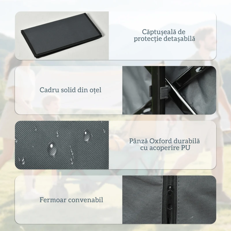 Outsunny Cărucior de Grădină, Încărcare Maximă 70 kg, 4 Roți, Cărucior de Plajă Pliabil din Oțel și Material Oxford cu Mâner Telescopic Reglabil, pentru Grădină și Camping, 108x55 cm, Gri