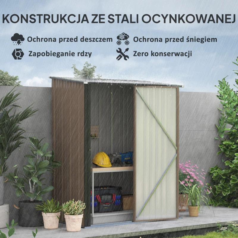 Outsunny Szopa na narzędzia z dachem jednospadowym 1,34 m² Metal szopa ogrodowa  Szopa na narzędzia stal