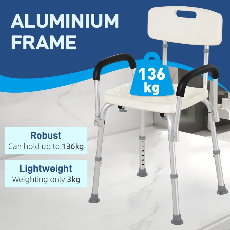 HOMCOM Adjustable Shower Chair, Shower Seat, Portable Medical Stool with Adjustable Back and Armrest for Mobility(m-4)