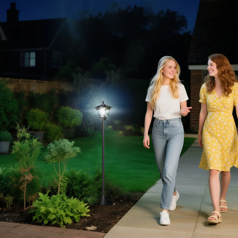 Luminaire extérieur lampadaire sur pied solaire lampadaire lanterne classique LED 30 Lm dim. 15L x 15l x 120H cm noir