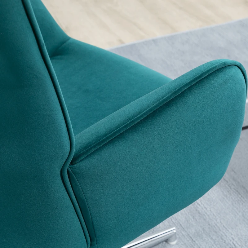 HOMCOM Fauteuil de salon pivotant avec hauteur réglable, dossier capitonné, tissu aspect velours, bleu