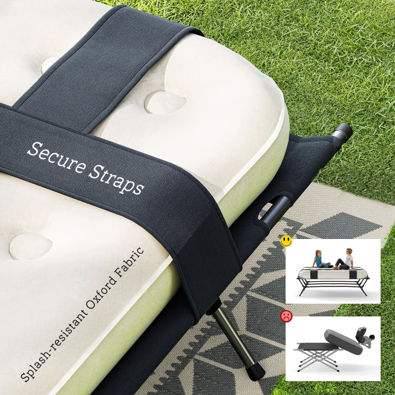 Outsunny Letto da Campeggio con Materasso ad Aria, 200 x 153 cm, Capacità di Peso fino a 200 kg, Nero e Khaki