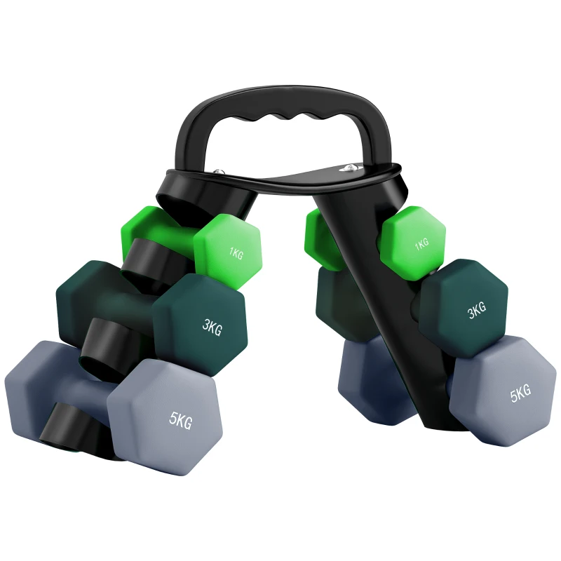 SPORTNOW Dumbbells Set with Storage Rack, 2 x 1kg, 2 x 3kg, 2 x 5kg, Green