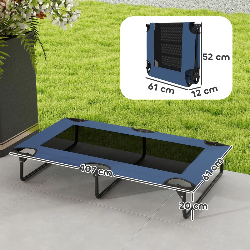 PawHut Lit surélevé pour chiens pliable rafraîchissant, lit de camp pour animaux en maille respirante 107x61x20cm bleu foncé