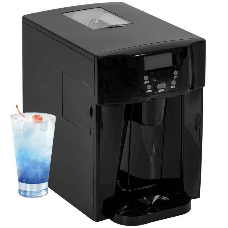 HOMCOM 3L Ice Maker Machine and Water Dispenser, 12kg in 24H, 2 Sizes 9 Ice Cubes Ready in 6-10 Mins Ice Machine, Black