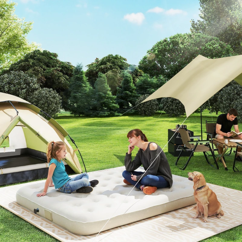 Outsunny Letto da Campeggio con Materasso ad Aria, 200 x 153 cm, Capacità di Peso fino a 200 kg, Nero e Khaki