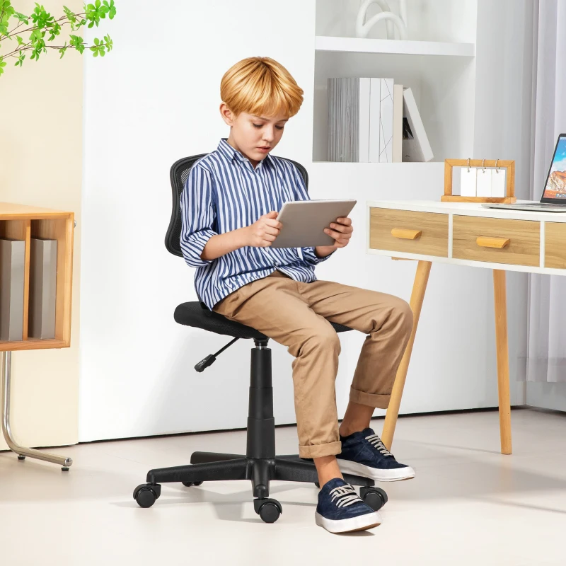 HOMCOM Silla de Oficina sin Brazos Silla de Escritorio Giratoria con Respaldo de Malla Transpirable Altura Ajustable Negro