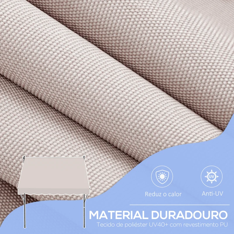 Outsunny Toldo Manual Retrátil Ajustável 200x170x200-290 cm com Manivela Proteção Solar UV40+ para Varanda Jardim Creme