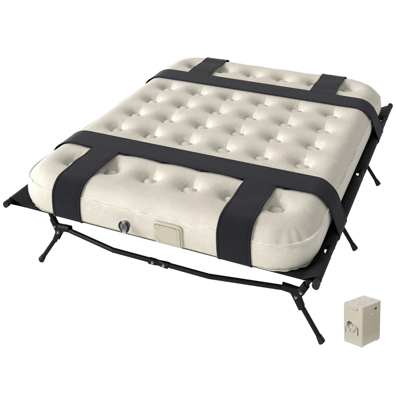 Outsunny Letto da Campeggio con Materasso ad Aria, 200 x 153 cm, Capacità di Peso fino a 200 kg, Nero e Khaki