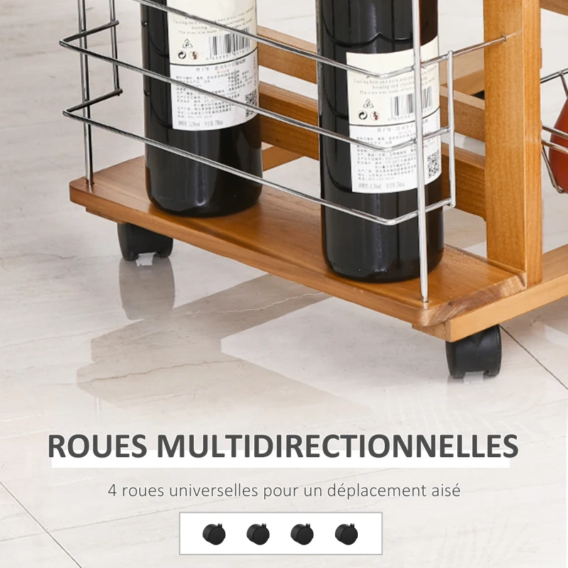 HOMCOM Desserte cuisine à roulettes avec tiroir, 4 paniers et étagères latérales, 47 x 37 x 83 cm, blanc et marron