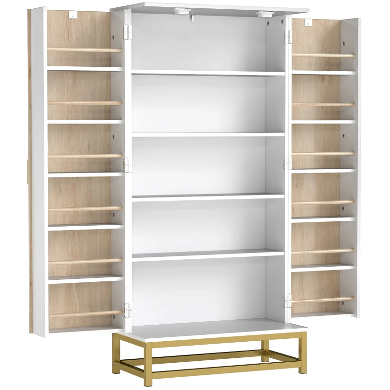 HOMCOM Armoire de cuisine meuble cuisine rangement avec 12 étagères à portes, étagères ajustables, 58x29x119,5cm, blanc(m-11)