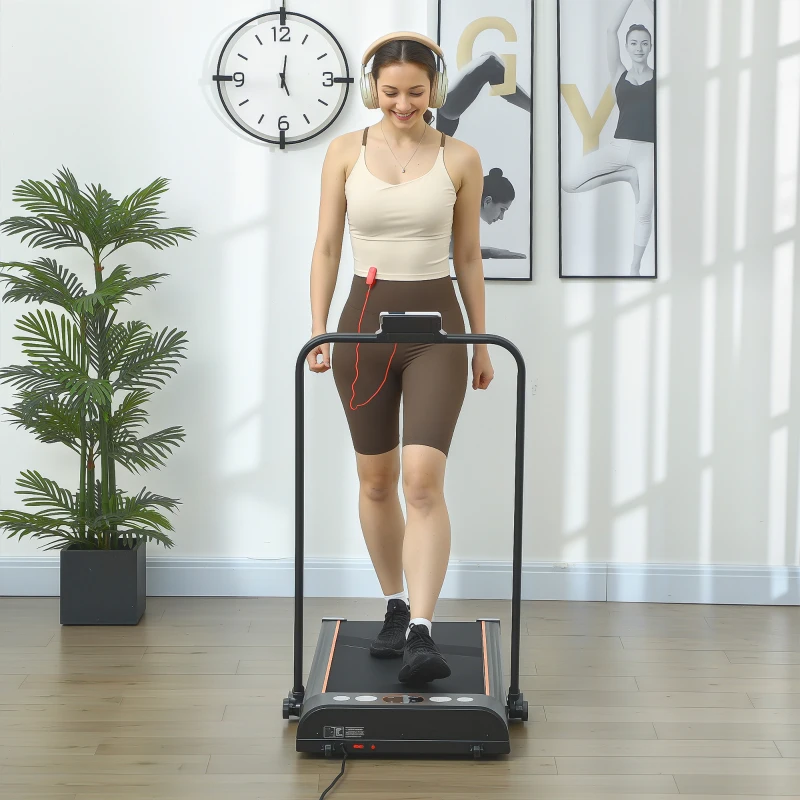 HOMCOM Foldable Walking Treadmill, with LED Display and Wheels, for Home, Office, Fitness Studio, Orange
