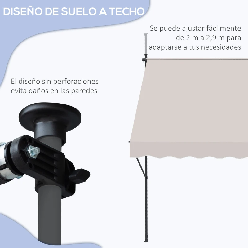 Outsunny Toldo Manual Retráctil 200x175x210-310 cm Ajustable con Manivela Protección Solar UV40+ para Balcón Terraza Crema