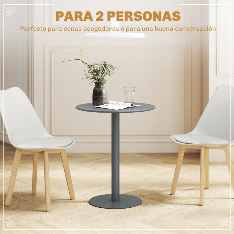 HOMCOM Mesa de Comedor Redonda para 2 Personas Mesa de Cocina de Acero para Interior y Exterior Ø60x72 cm Gris