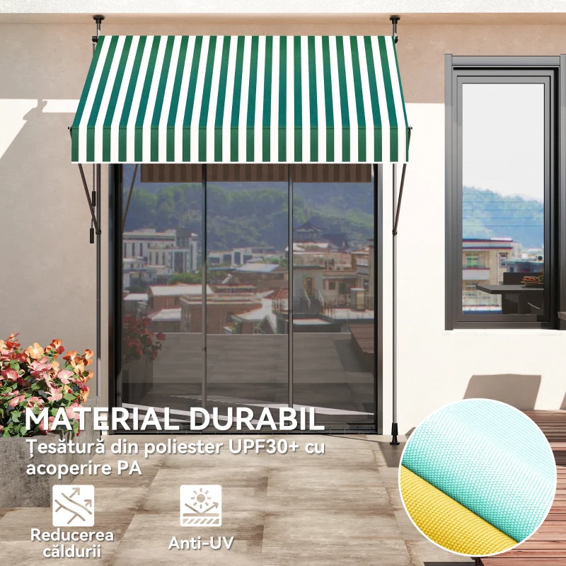 Outsunny Tenda de Soare cu Suporturi Reglabile și Manivelă, Verde și Alb
