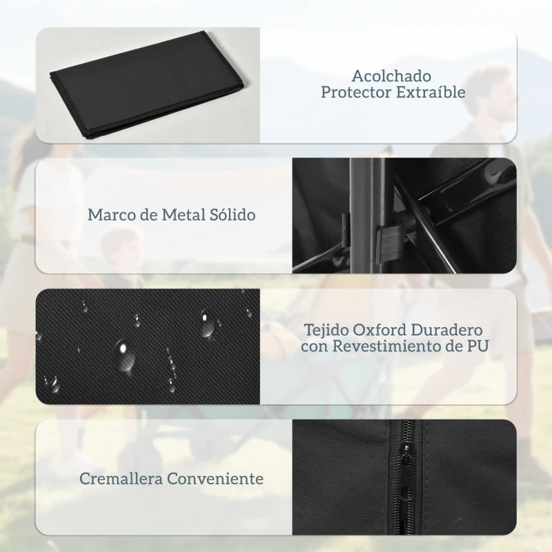 Outsunny Carro de Playa Plegable con Ruedas Delanteras Giratorias 360° y Asa Telescópica 108x55x55 cm Negro