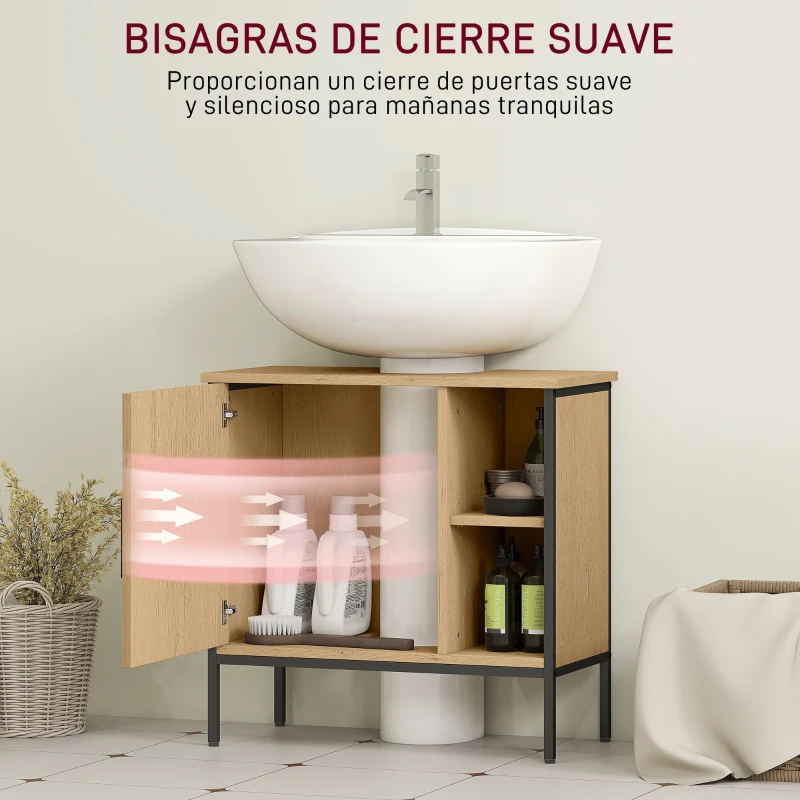 HOMCOM Mueble bajo Lavabo con Puerta y Estante Ajustable para Lavabo con Pedestal 60x30x59,5 cm Roble