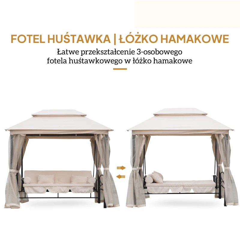 Outsunny huśtawka ogrodowa huśtawka z dachem rozkładana funkcja łóżka leżak ogrodowy pawilon