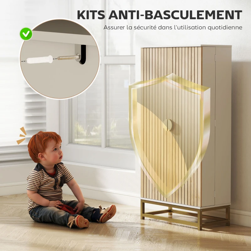 HOMCOM Armoire de cuisine meuble cuisine rangement avec 12 étagères à portes, étagères ajustables, 58x29x119,5cm, blanc(m-7)