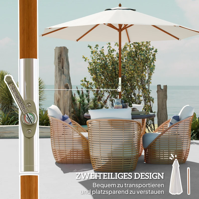 Outsunny Holz Sonnenschirm Holzschirm Gartenschirm Balkonschirm 2,5m Creme