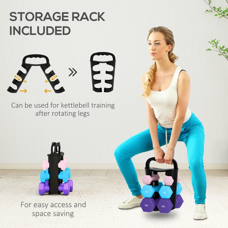 SPORTNOW Dumbbells Set with Storage Rack, 2 x 1kg, 2 x 3kg, 2 x 5kg, Pink