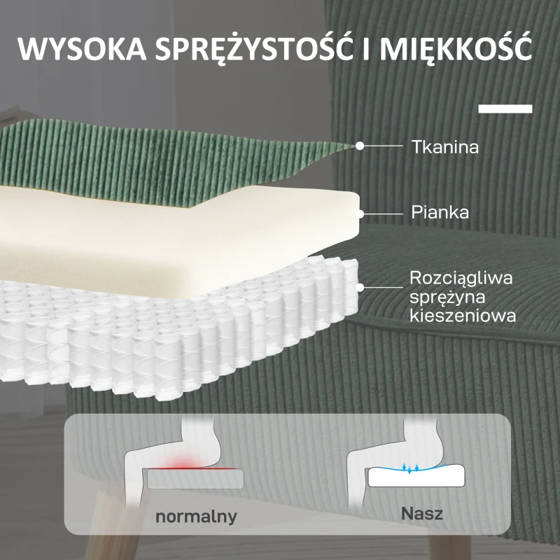HOMCOM Sofa Wypoczynkowa 2-osobowa, Drewno, Welurowy Poliester, Pianka, 117 x 56,5 x 77 cm, Zielona