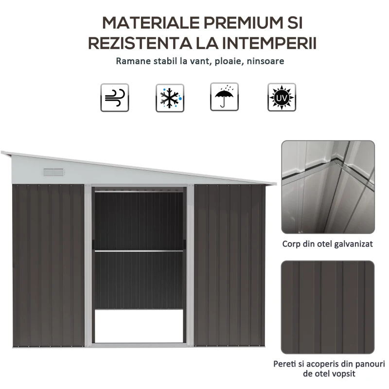 Outsunny Magazie de Grădină cu Ușă Glisantă din Oțel Zincat Gri
