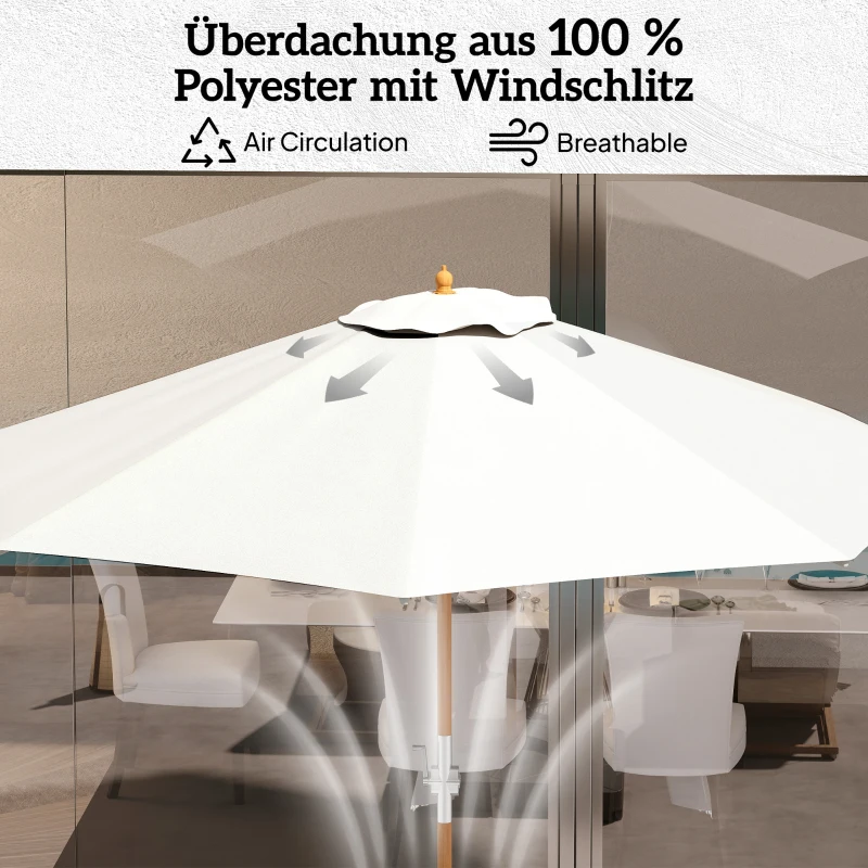 Outsunny Holz Sonnenschirm Holzschirm Gartenschirm Balkonschirm 2,5m Creme