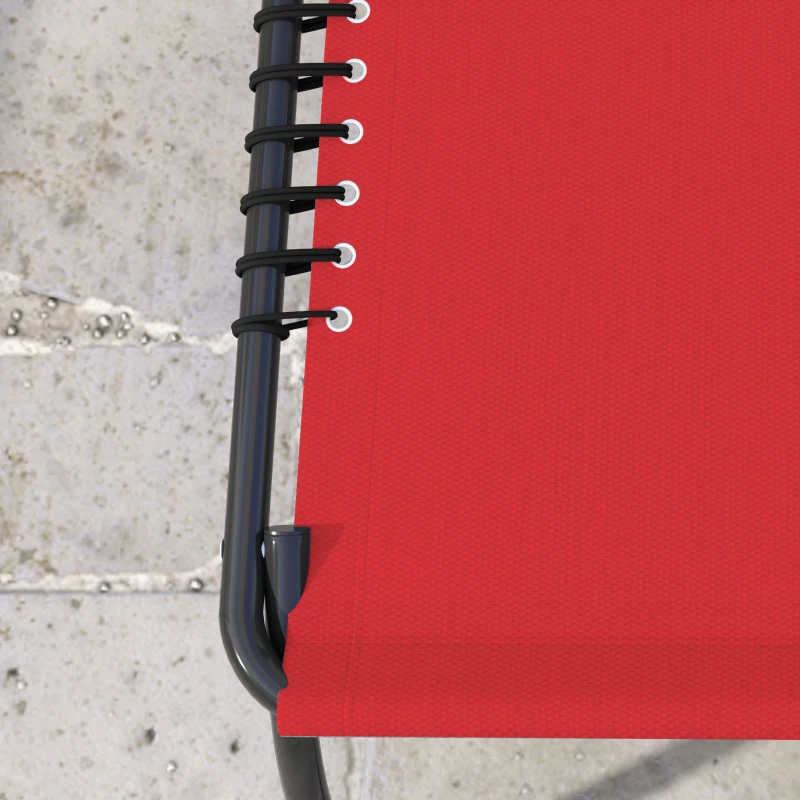 Outsunny Bain de Soleil transat Pliable Dossier inclinable Multi-Positions Acier thermoplastique Lacets élastiques Noir textilène Rouge